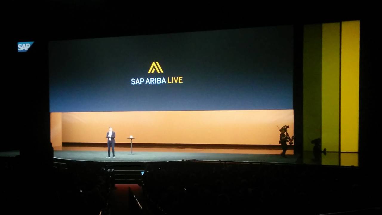 Barry Padget presenting keynote on the main stage at ceasar's palace in Las Vegas during Ariba Live 2018